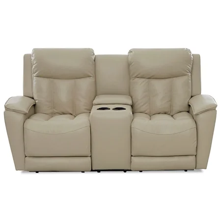 Contemporary Power Reclining Console Loveseat with Power Headrests / Lumbar